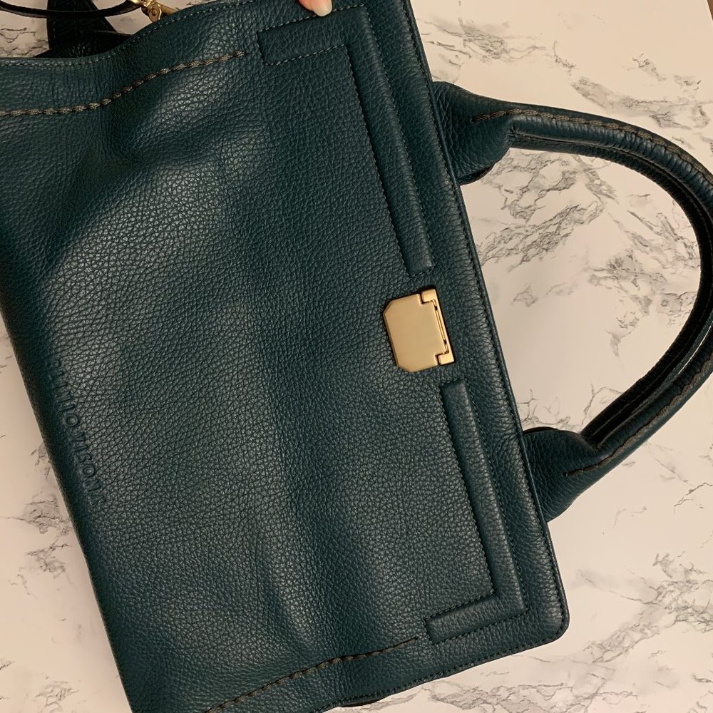 Plinio Visona Green Leather Bag with ShoulderStrap
